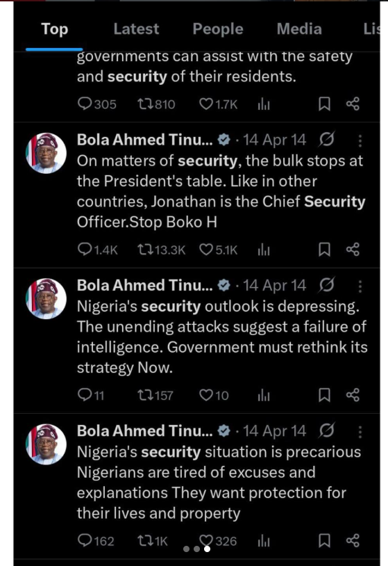 President Tinubu?s old tweet stating that the bulk stops at the table of the President on matters of security surfaces after APC member Obafemi George tried to absolve the President of blame in security